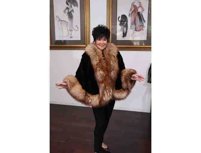 Sheared Chocolate Mink Cape with Crystal Fox Trim