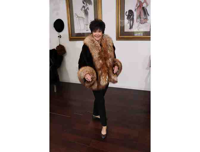 Sheared Chocolate Mink Cape with Crystal Fox Trim