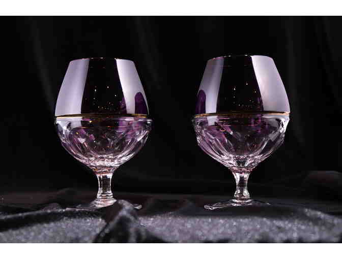 Waterford amethyst and gold brandy sniffer/goblets
