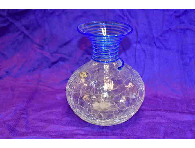 Blenko Cobalt Blue Swirl Crackle Vase