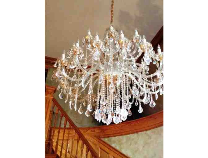 Breathtaking Italian Imported Crystal Chandelier w/ Gilded Leaf Accents & Hand-Painted Detail