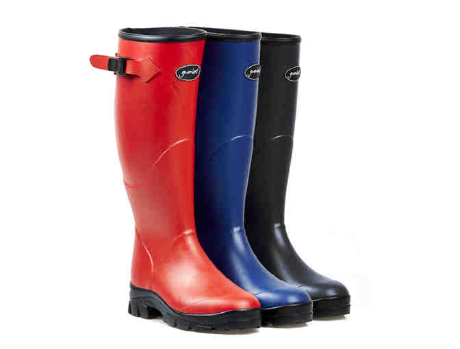 A pair of Gumleaf Norse Women's Boots in fire-engine red, brilliant blue, or black