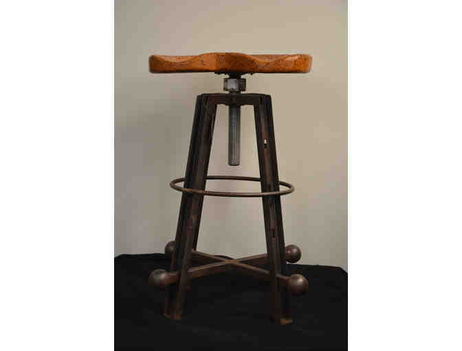 Handmade Stool with 100-year old tractor seat and custom base by John Grieco The Object Maker