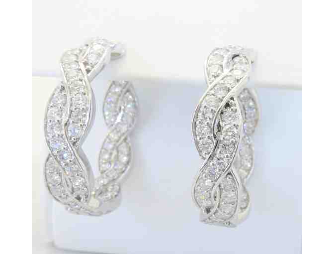 14k White Gold 3.18 Carat Twisted Inside-Out Diamond Hoop Earrings