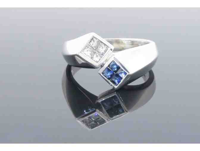 1/4ct (.24ctw) 14k White Gold Diamond and Blue Gemstone Ring