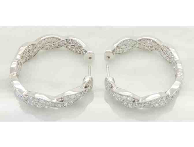 14k White Gold 3.18 Carat Twisted Inside-Out Diamond Hoop Earrings
