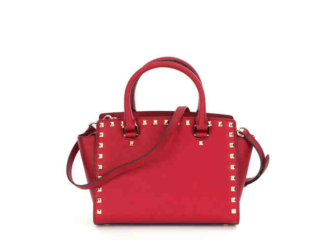 Michael Kors Selma Studded Medium Convertible Satchel in Cherry Red