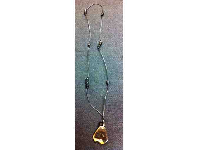 Handmade 40' Agate Pendant Necklace on Black Leather Cord