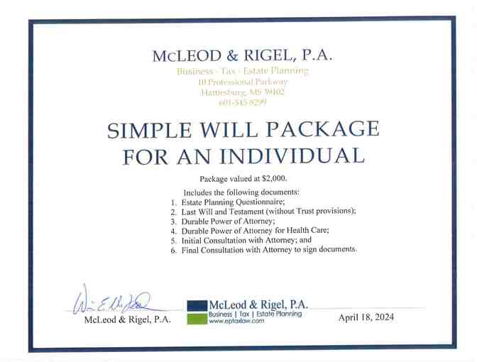 Simple Will Package for an Individual
