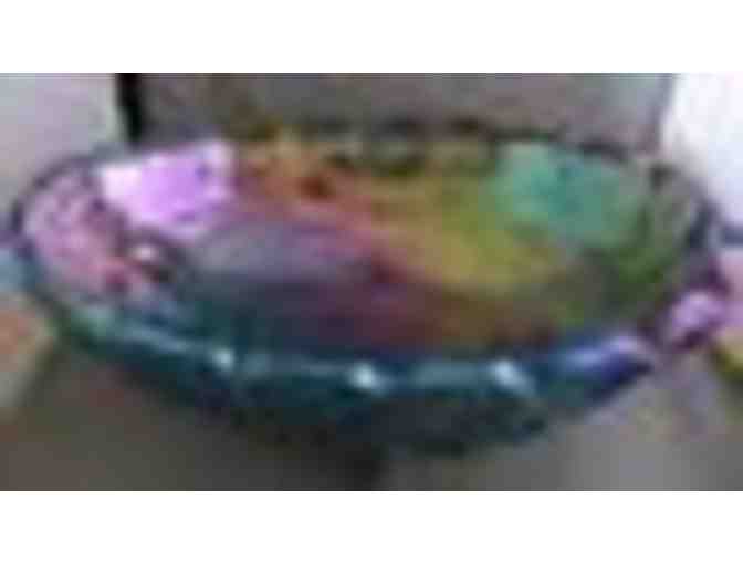 Vintage Bue Irridescent Carnival Glass Fruit Bowl