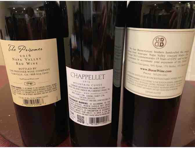 Red Wine Trio.  2016-The Prisoner, 2013-Buoncristiani O.P.C, & 2016 Chappellet