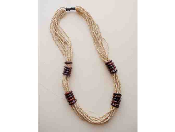 Tan and Brown Seed Bead Necklace - Long Length