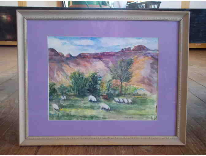 Framed Watercolor Painting 'Ghost Sheep' by Margie Lopez Read