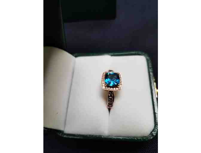 Magnificent 14 Karat Rose Gold, Blue Topaz & Diamond Ring