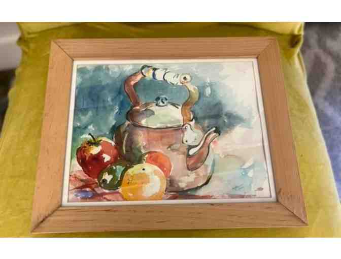 'Copper Pot with Fruit' Watercolor Painting by Marion Farwell