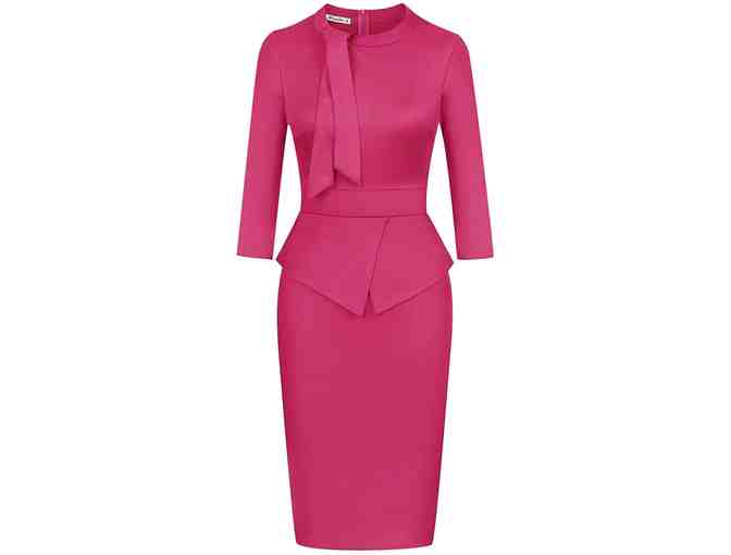 Pink Women's Tie Neck Vintage Business Formal Work Pencil Dress - Medium
