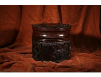 Carved, large wooden container w/ lid