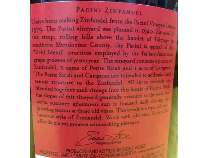 2012 Steele Old Vine Zinfandel, Pacini Vineyards, Mendocino County. 6L Bottle