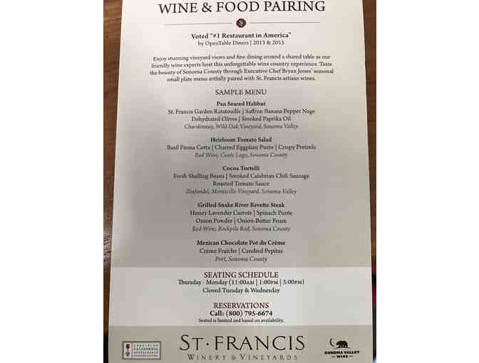 St. Francis Big Bottle plus Food and Wine Pairing for 2
